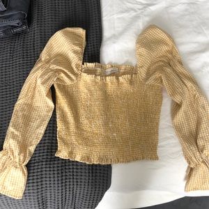 Urban outfitters smocked top, mustard/yellow checkered